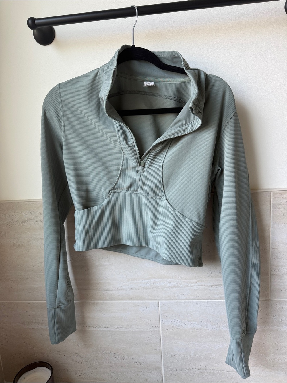90 Degree By Reflex Cropped Quarter-Zip Top in Sage